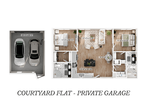 Floor plan for 2 beds, 2 baths, 1125 sqft